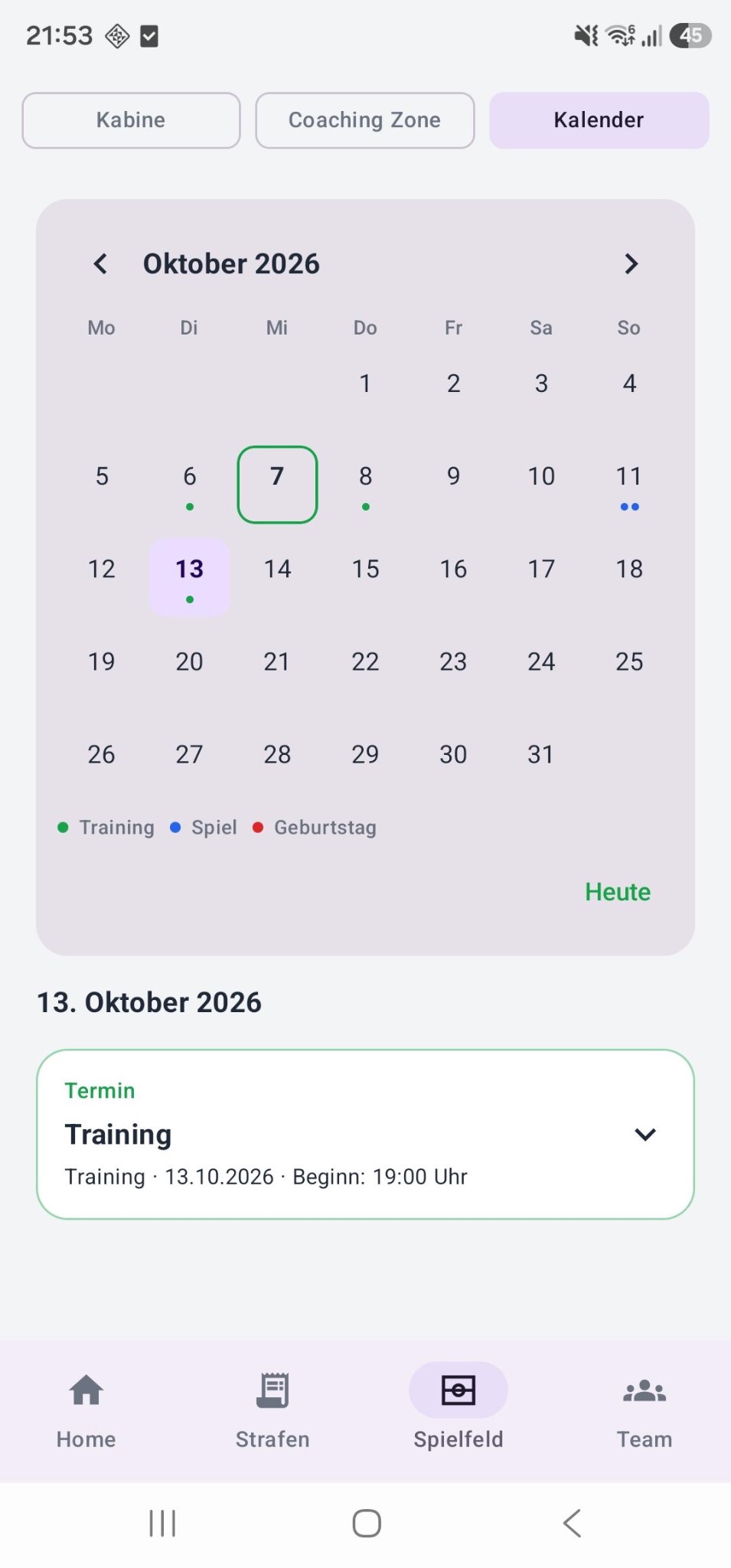 Treasly. Spielfeld Kalender